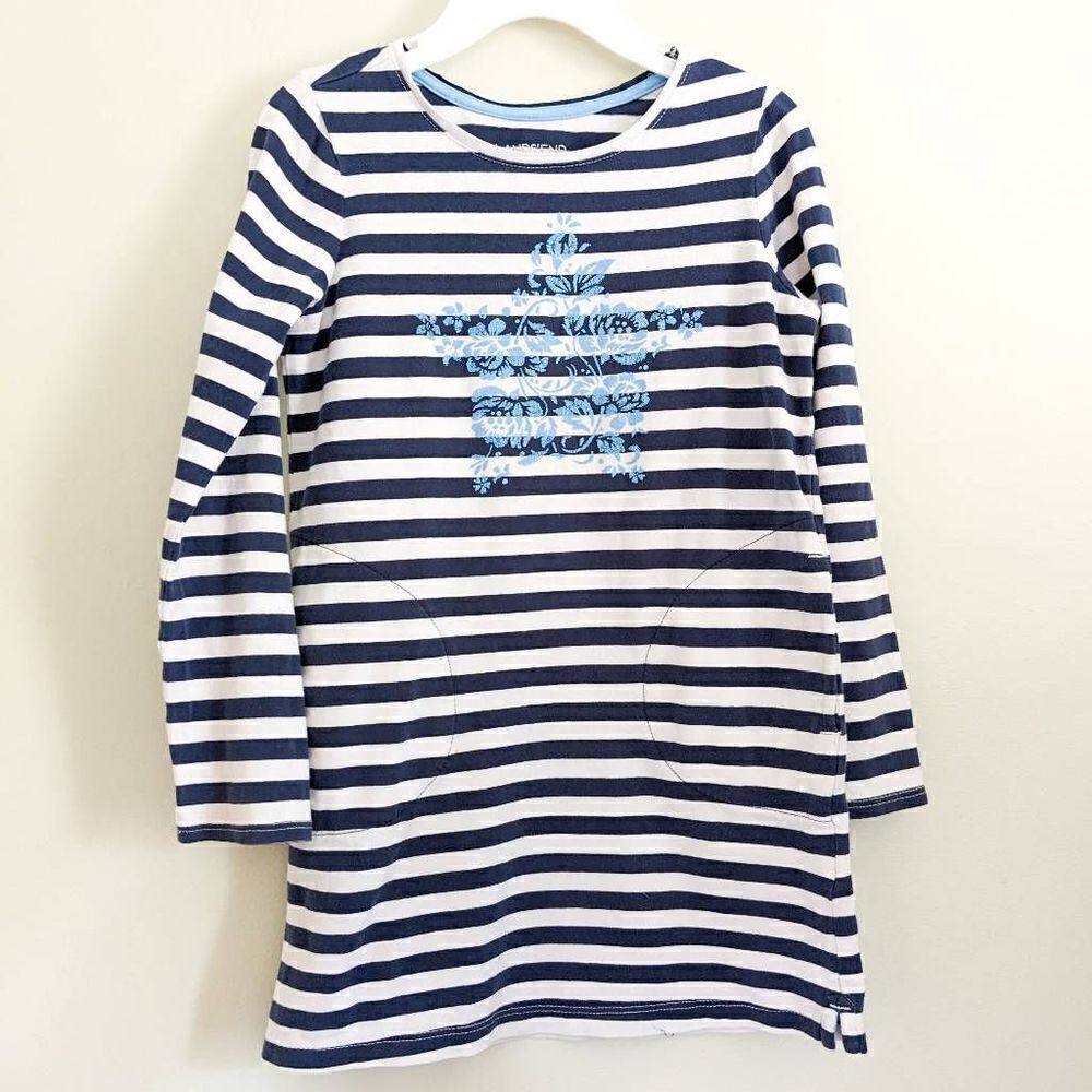 Lands End Girls Navy Striped Dress